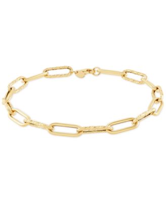 Polished & Textured Paperclip Link Bracelet in 14k Gold
