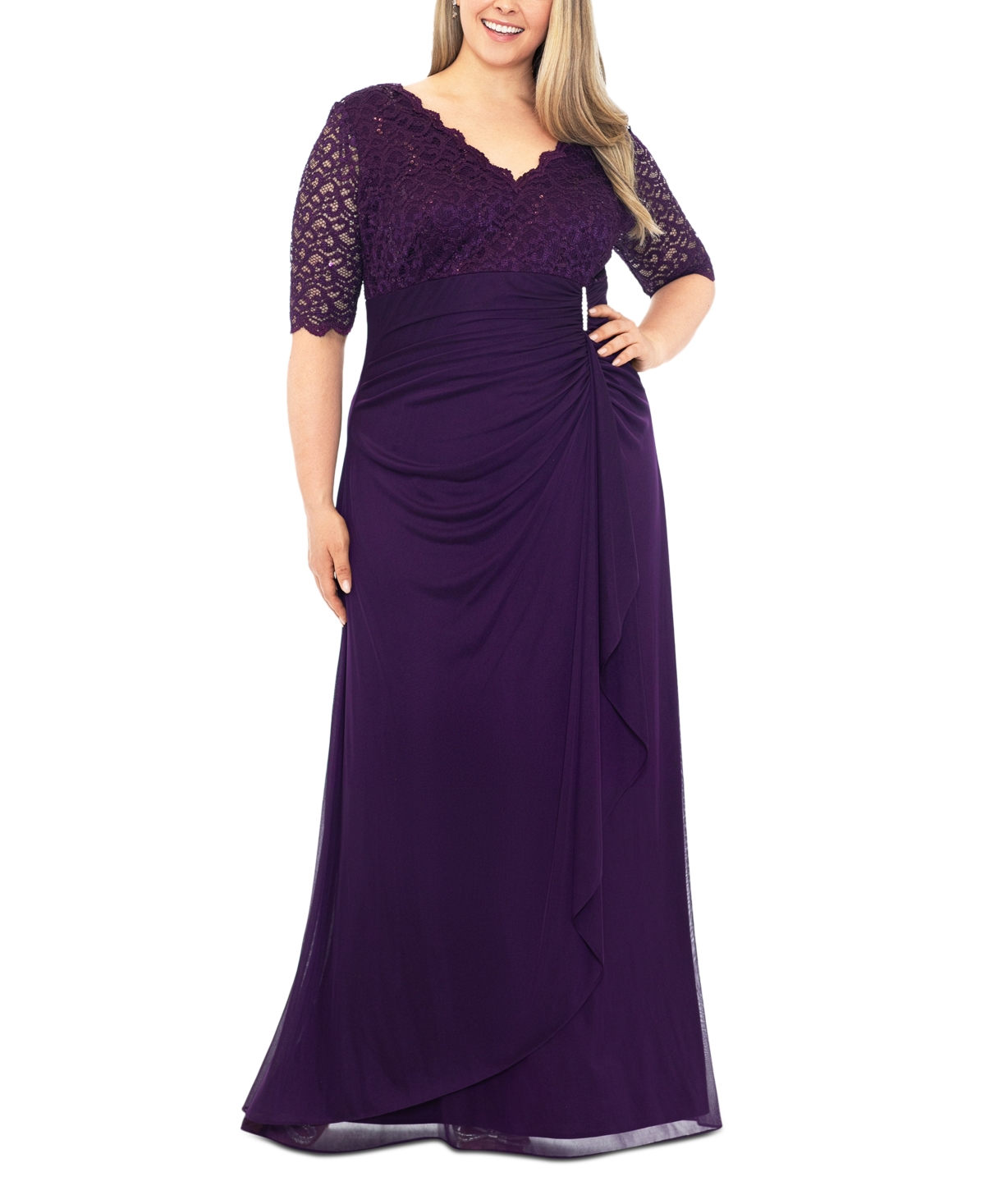 Betsy & Adam B&a By  Plus Size V-neck Gown In Plum