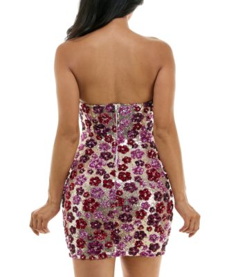 B Darlin Juniors' Strapless Floral-Sequinned Bodycon Dress - Macy's