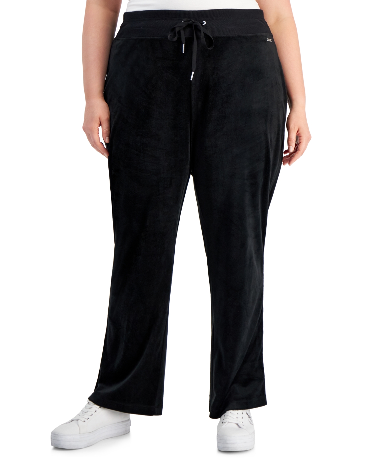 Shop Calvin Klein Plus Size Velour Wide-leg Pants In Black