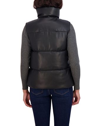 Sebby Collection Women s Faux Leather Puffer Vest Macy s