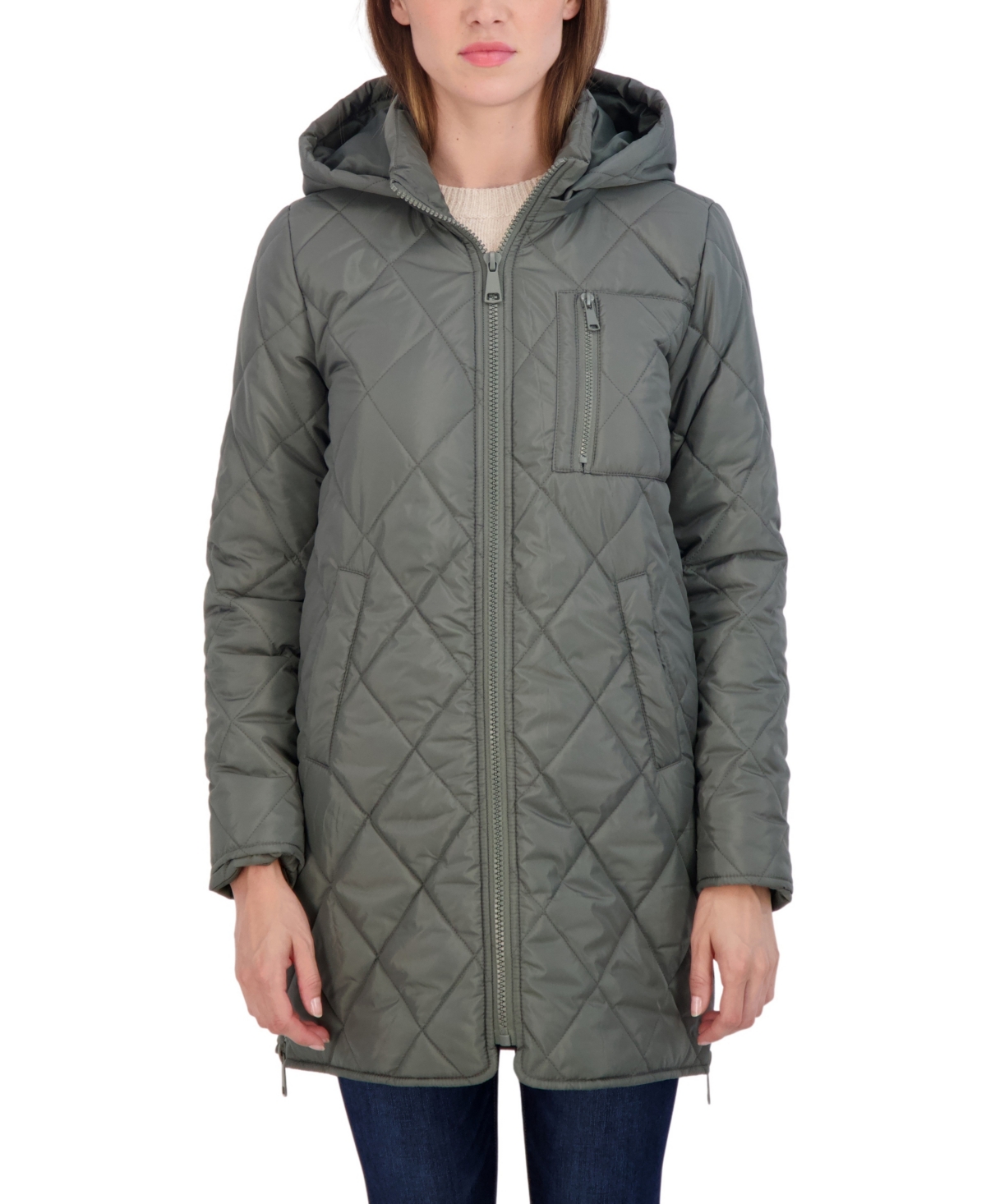 Women's Sebby Junior's 3/4 Quilted Jacket with Hood - Sage