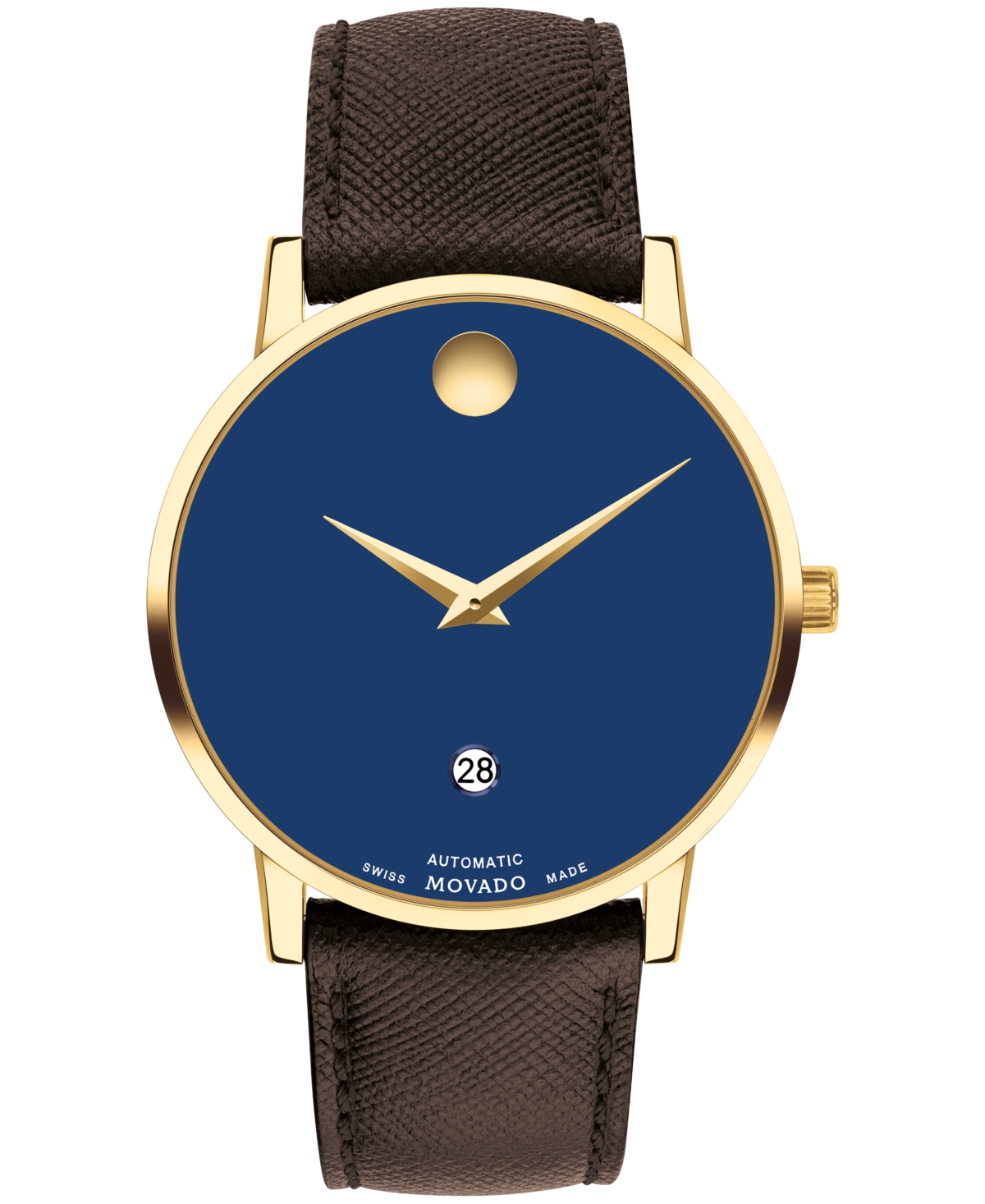 Movado Men's Museum Classic Automatic Yellow Pvd & Leather Strap Watch/40mm In Blue/brown