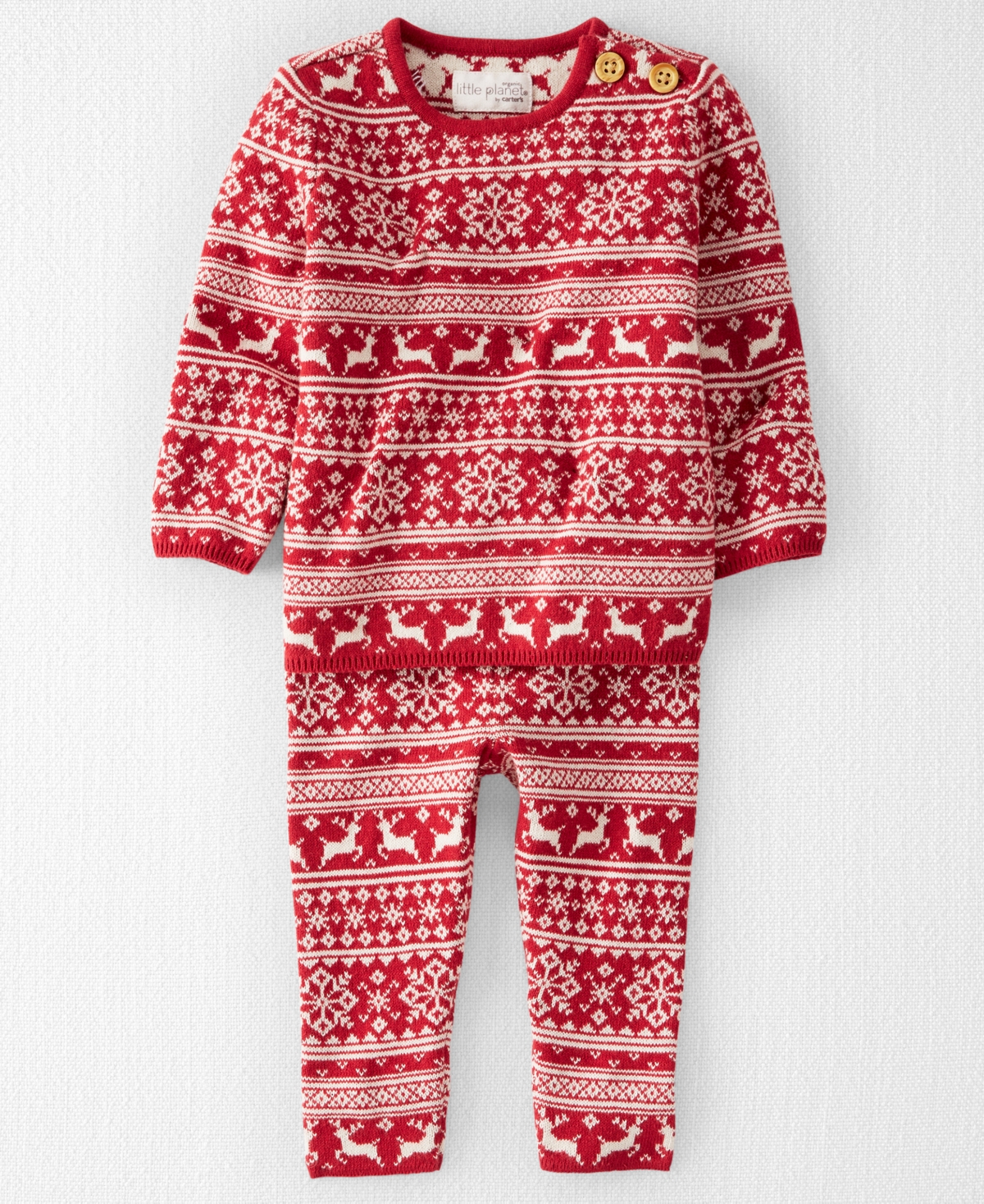 Carter's Little Planet By  Baby Boys Or Baby Girls Organic Fair Isle Sweater And Pants, 2 Piece Set In Red