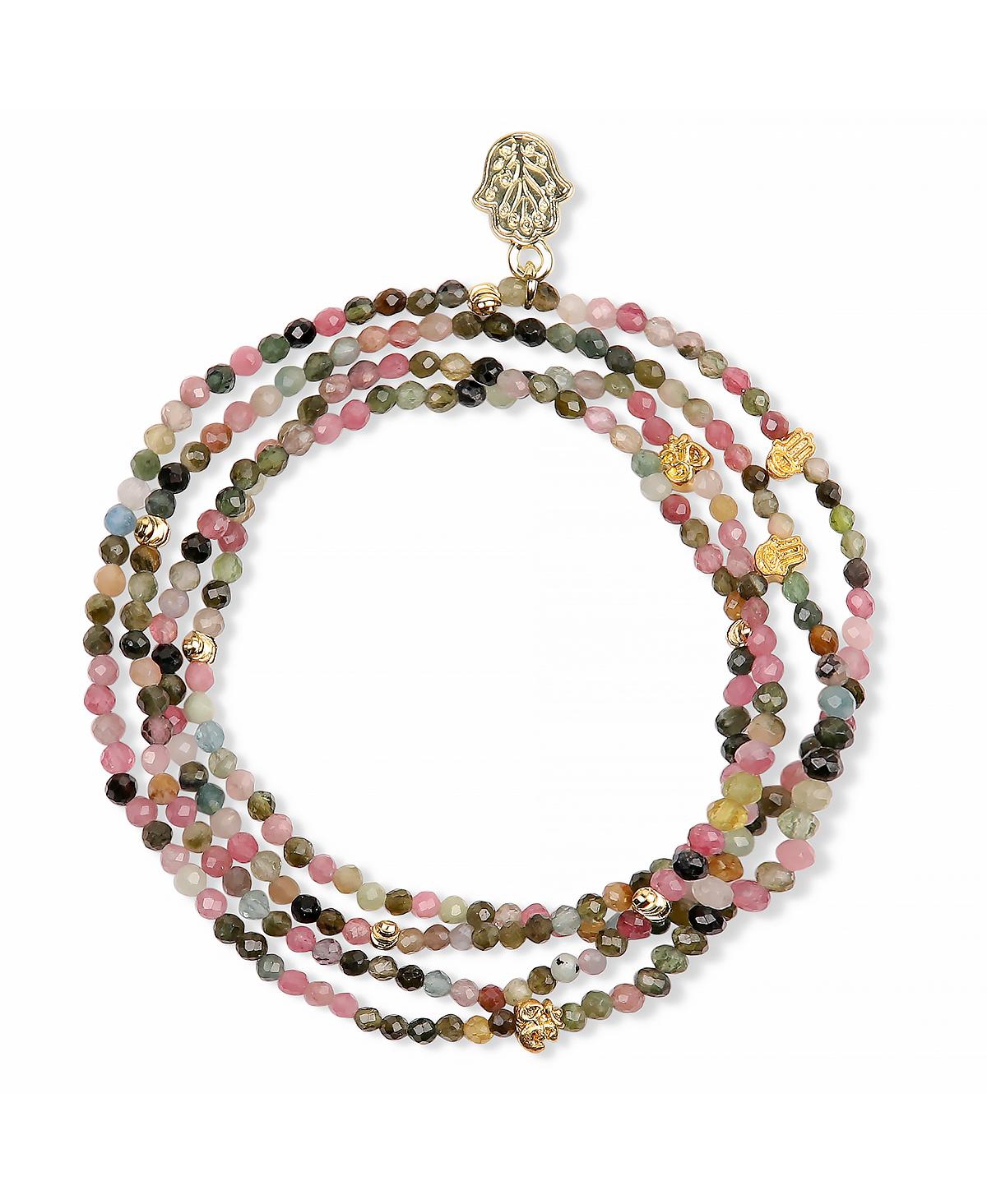 Peace and Protection - Tourmaline Wrap Bracelet - Pink/grey/yellow/green/gold