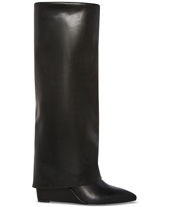 Madden Girl Evander Wide-Calf Cuffed Wedge Dress Boots - Macy's