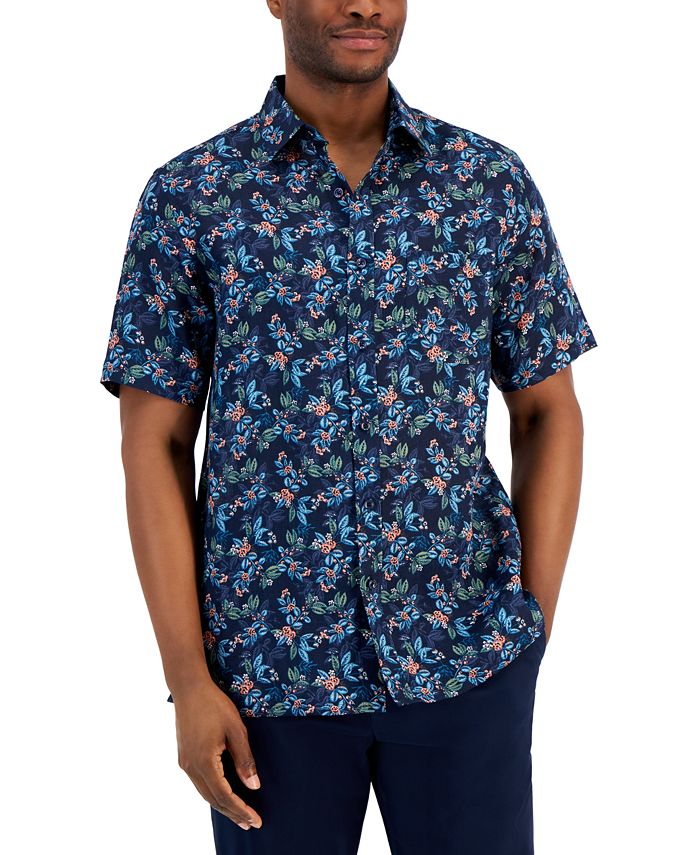 Club Room Men's Lance Floral Print Short-Sleeve Button-Down Linen Shirt ...