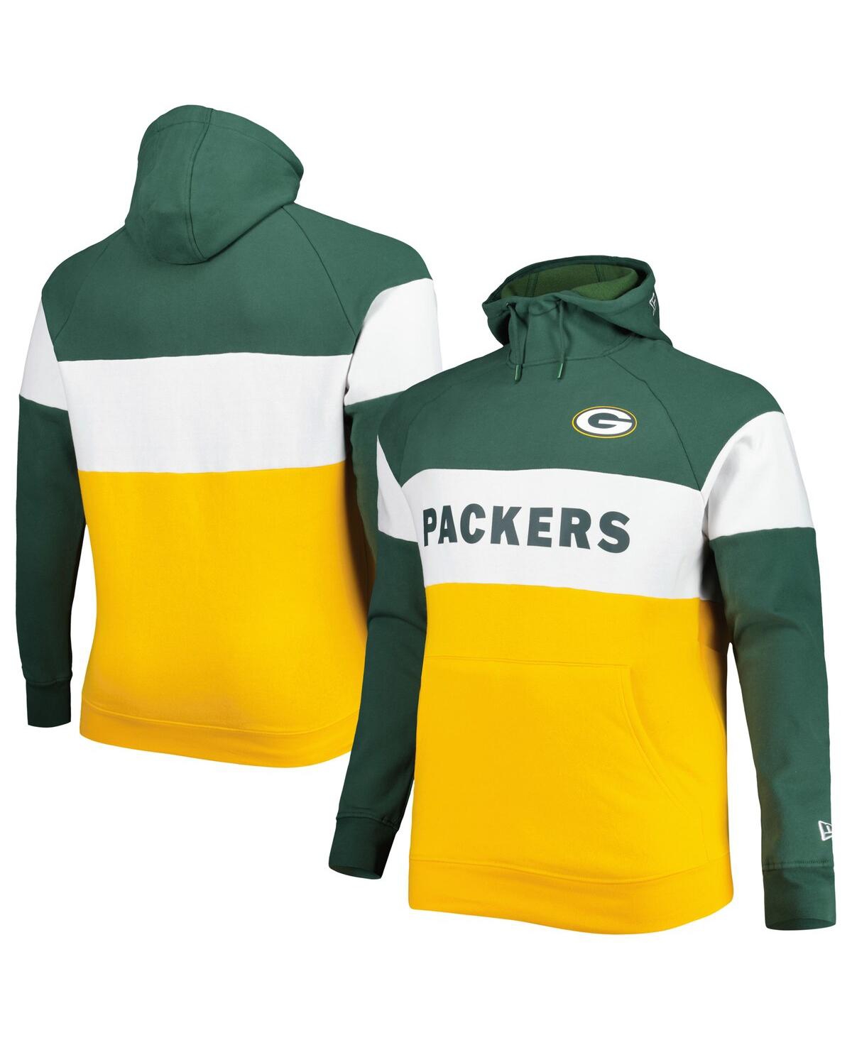 New Era Men's  Green, Gold Green Bay Packers Big And Tall Current Colorblock Raglan Fleece Pullover H