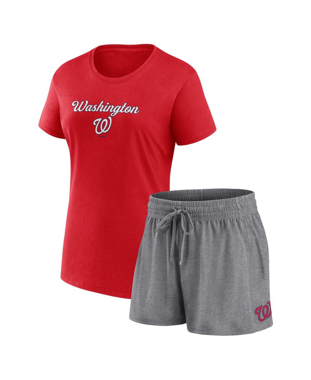 Women's Fanatics Red, Gray Washington Nationals Script T-shirt and Shorts Combo Set - Red, Gray