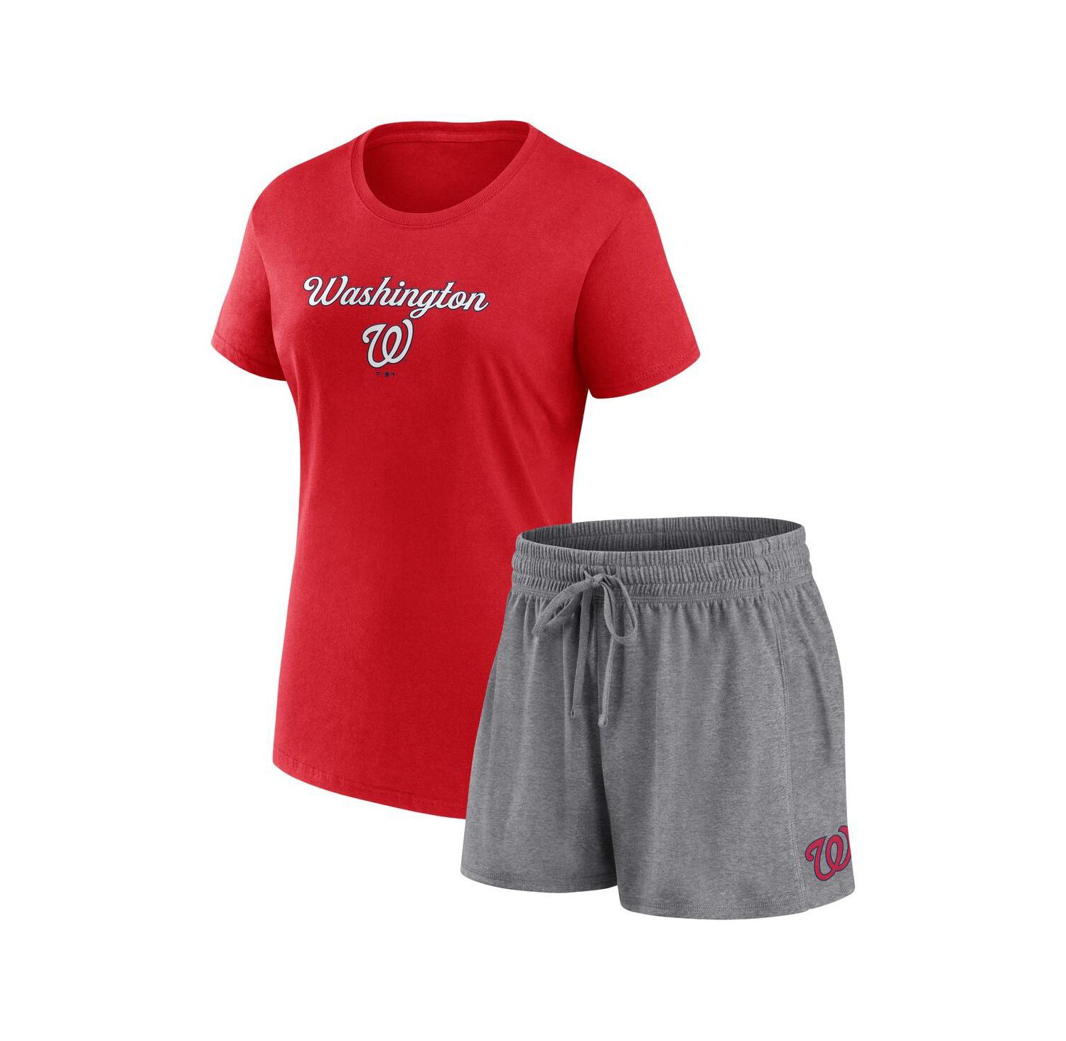 Women's Red, Gray Washington Nationals Script T-shirt and Shorts Combo Set