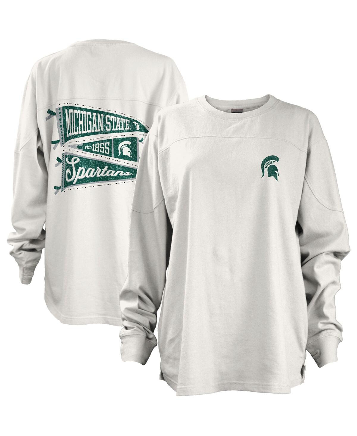 Pressbox Women's  White Michigan State Spartans Pennant Stack Oversized Long Sleeve T-shirt
