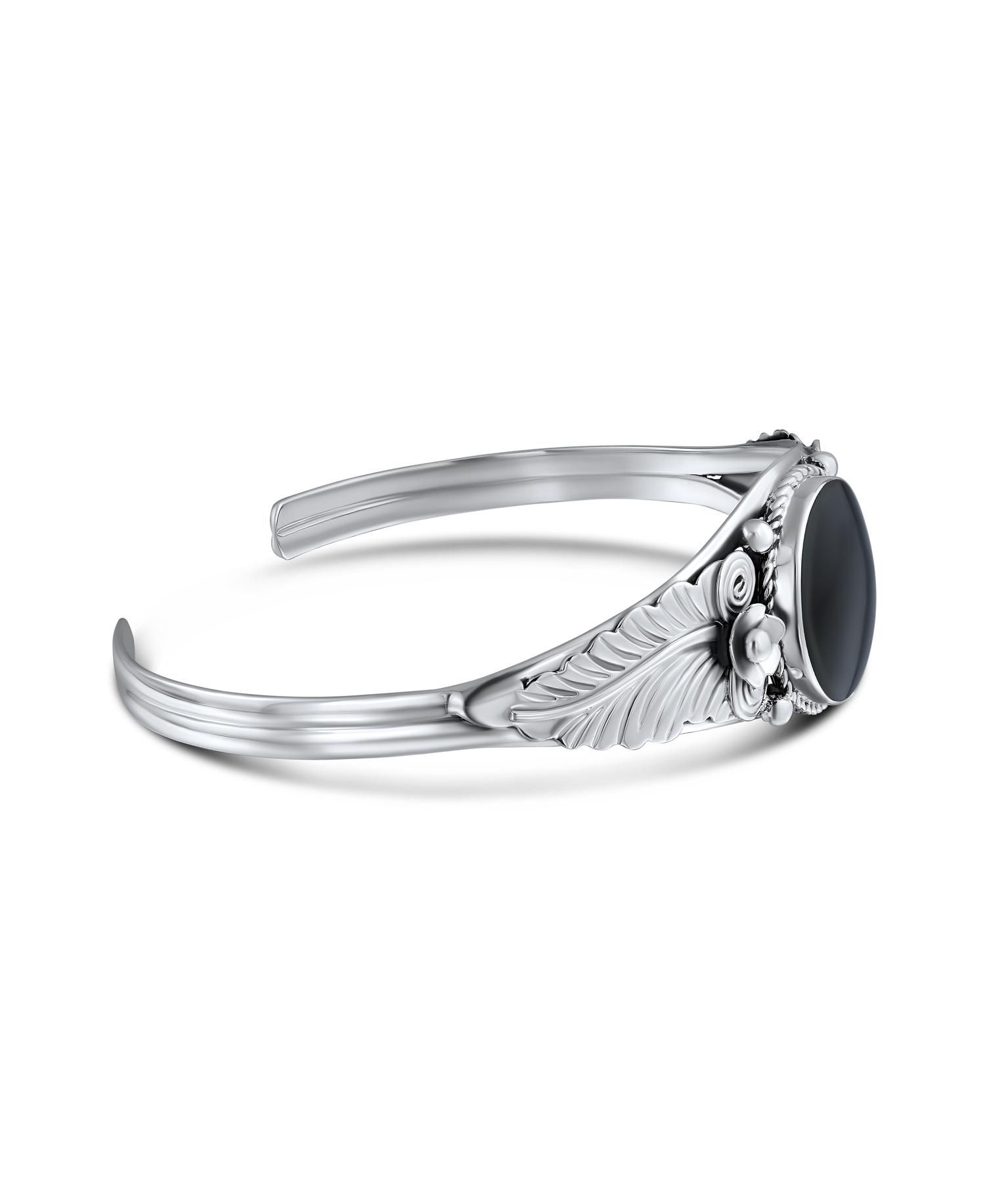 Southwestern Style Leaf Blue Turquoise Cuff Bracelet .925 Sterling Silver