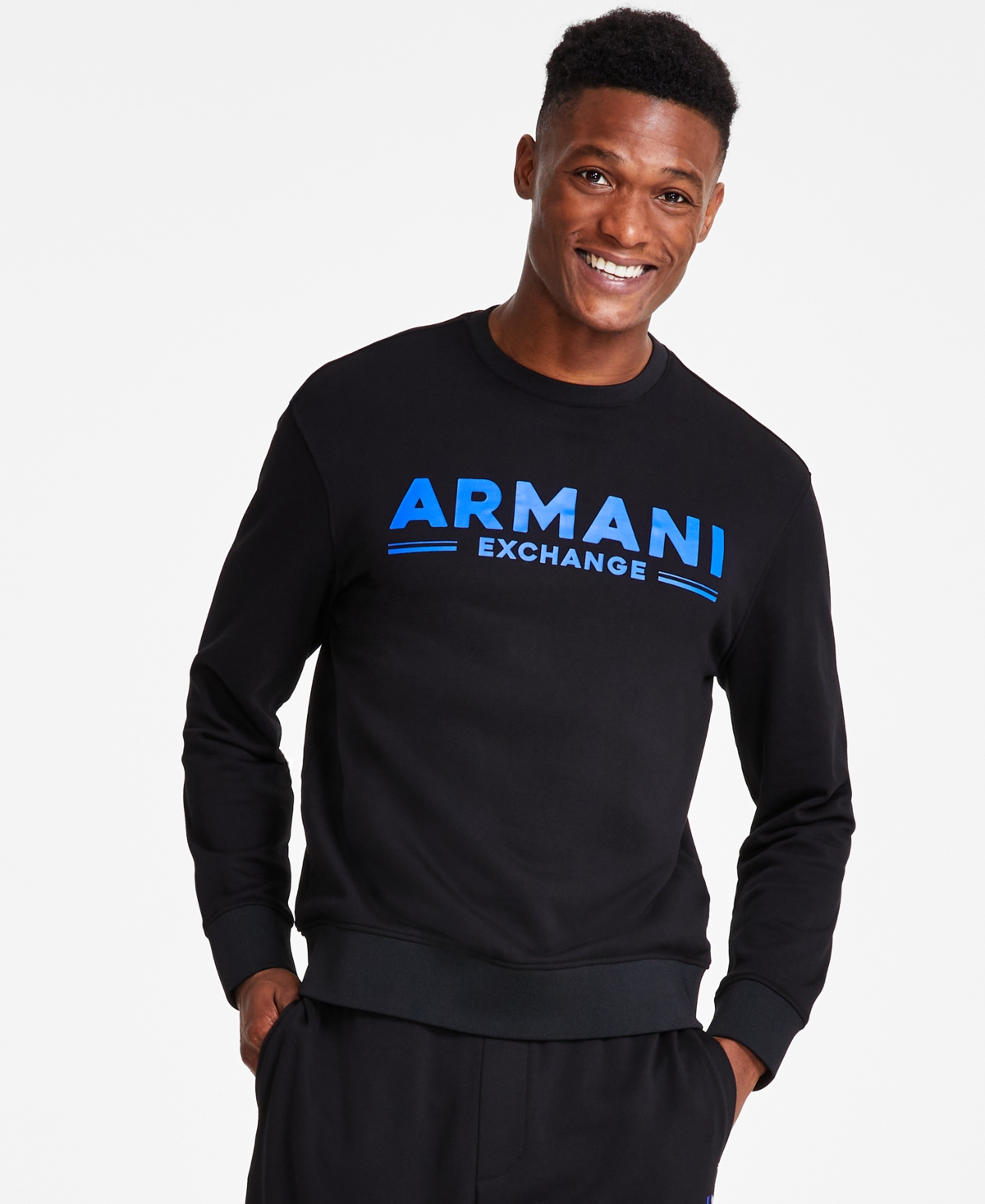 Ax Armani Exchange Men's Logo Sweatshirt, Created For Macy's In Black,bluing