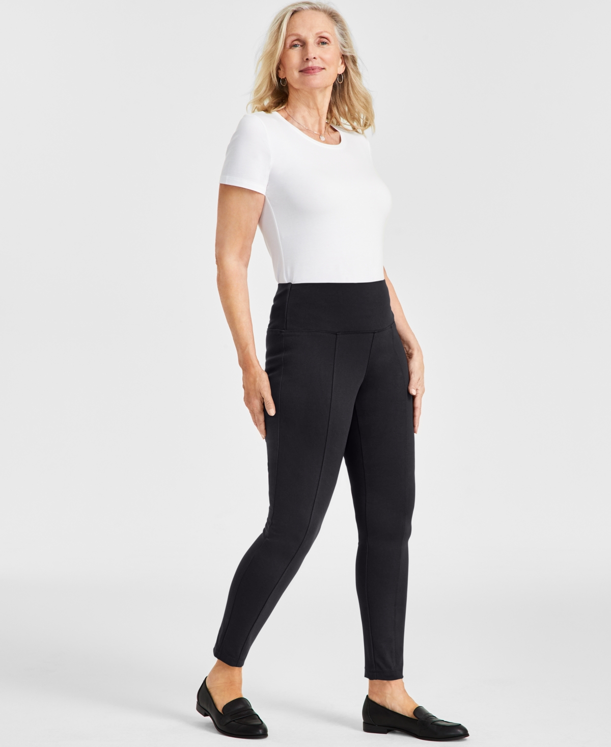 Women's Mid-Rise Ponte-Knit Pants with Tummy Control, Created for Macy's - Deep Black