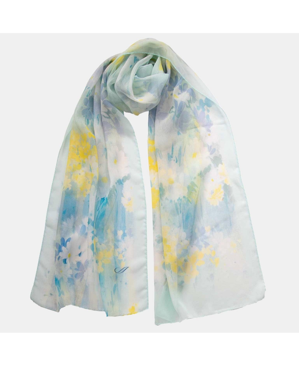 Meadow - Long Sheer Silk Scarf for Women - Sky blue