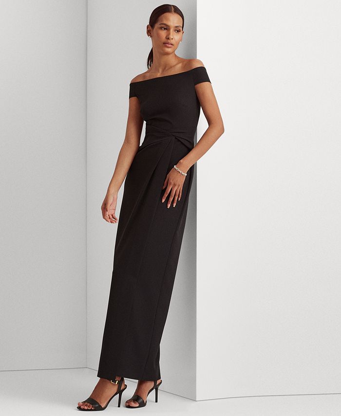 Lauren Ralph Lauren Crepe Long-Sleeve Gown Women's Dress Black : 6