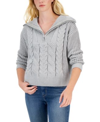 Hippie Rose - Juniors' Collared Cable-Knit Sweater