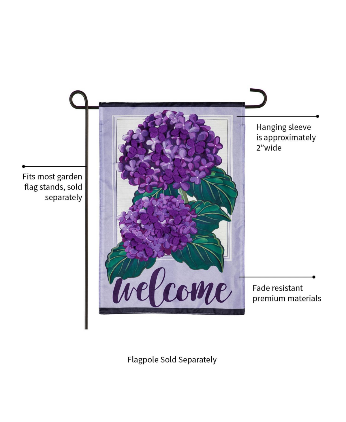 Evergreen Hydrangea Welcome Garden Applique Flag 12.5 x 18 Inches Indoor Outdoor Decor