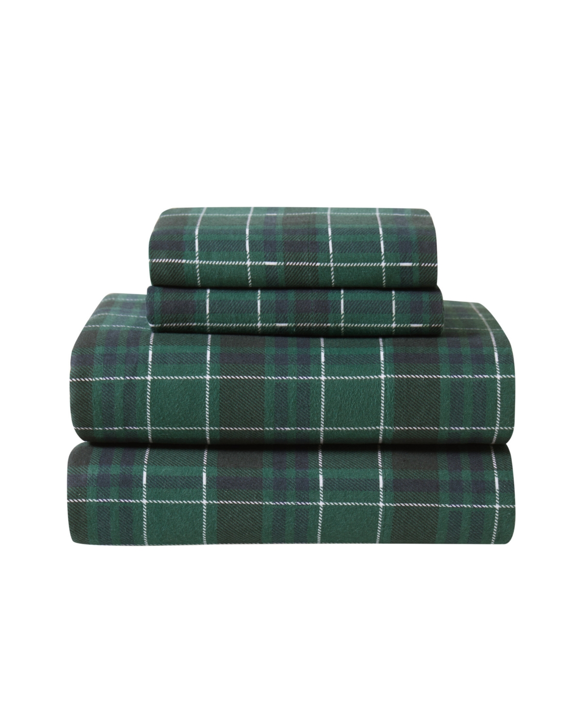 London Fog Super Soft 165 Gsm Cotton Flannel 4 Piece Sheet Set, King In Green Plaid