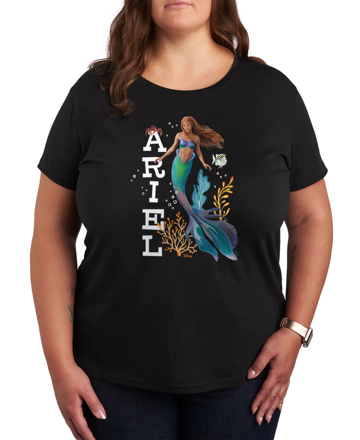 Air Waves Trendy Plus Size Little Mermaid Ariel Graphic T-shirt - Black