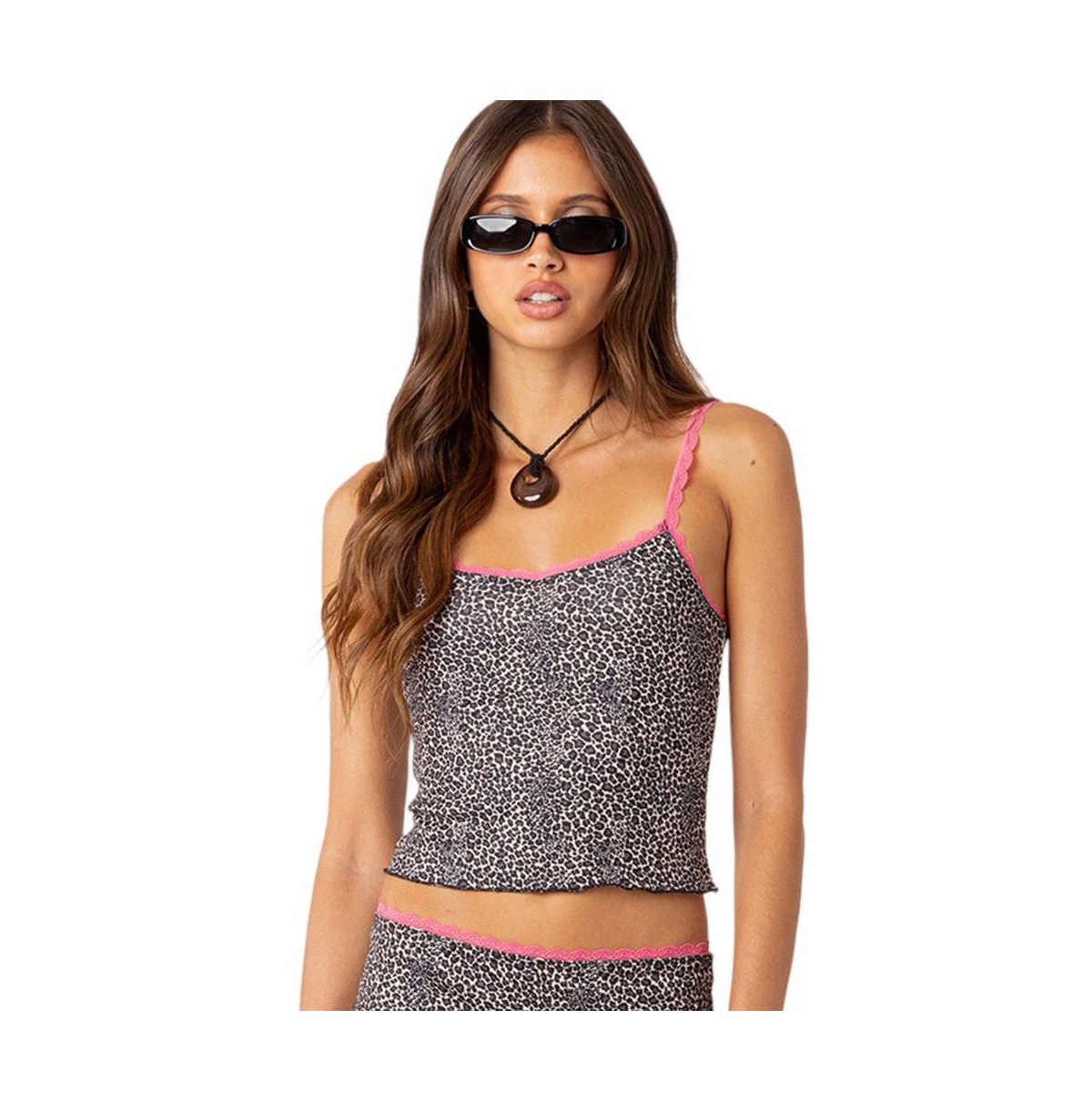EDIKTED WOMEN'S LELE LEOPARD PRINT RIBBED TANK TOP
