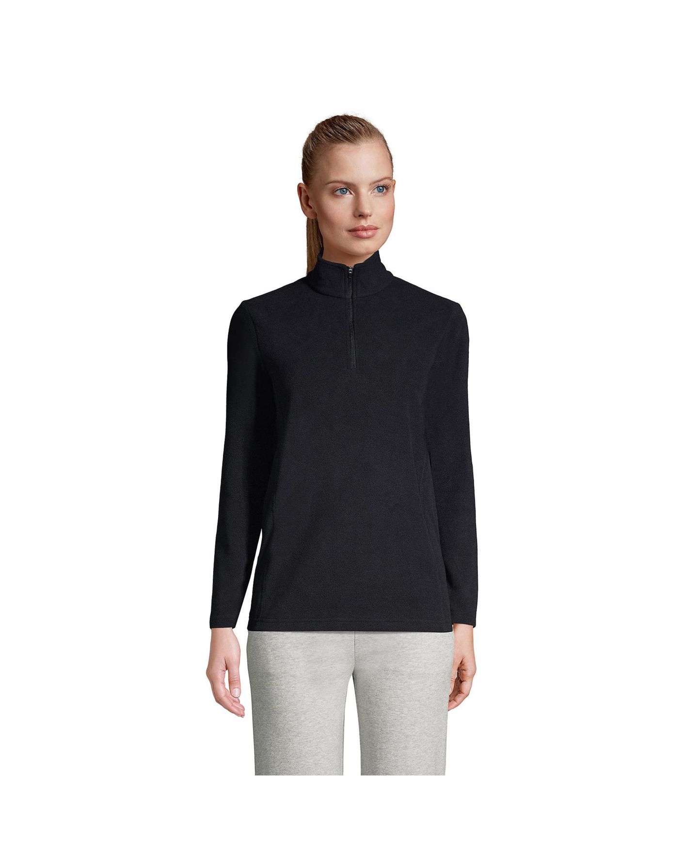 Женский свитер Lands' End Fleece Quarter Zip Pullover, цвет: Чёрный — фото 1