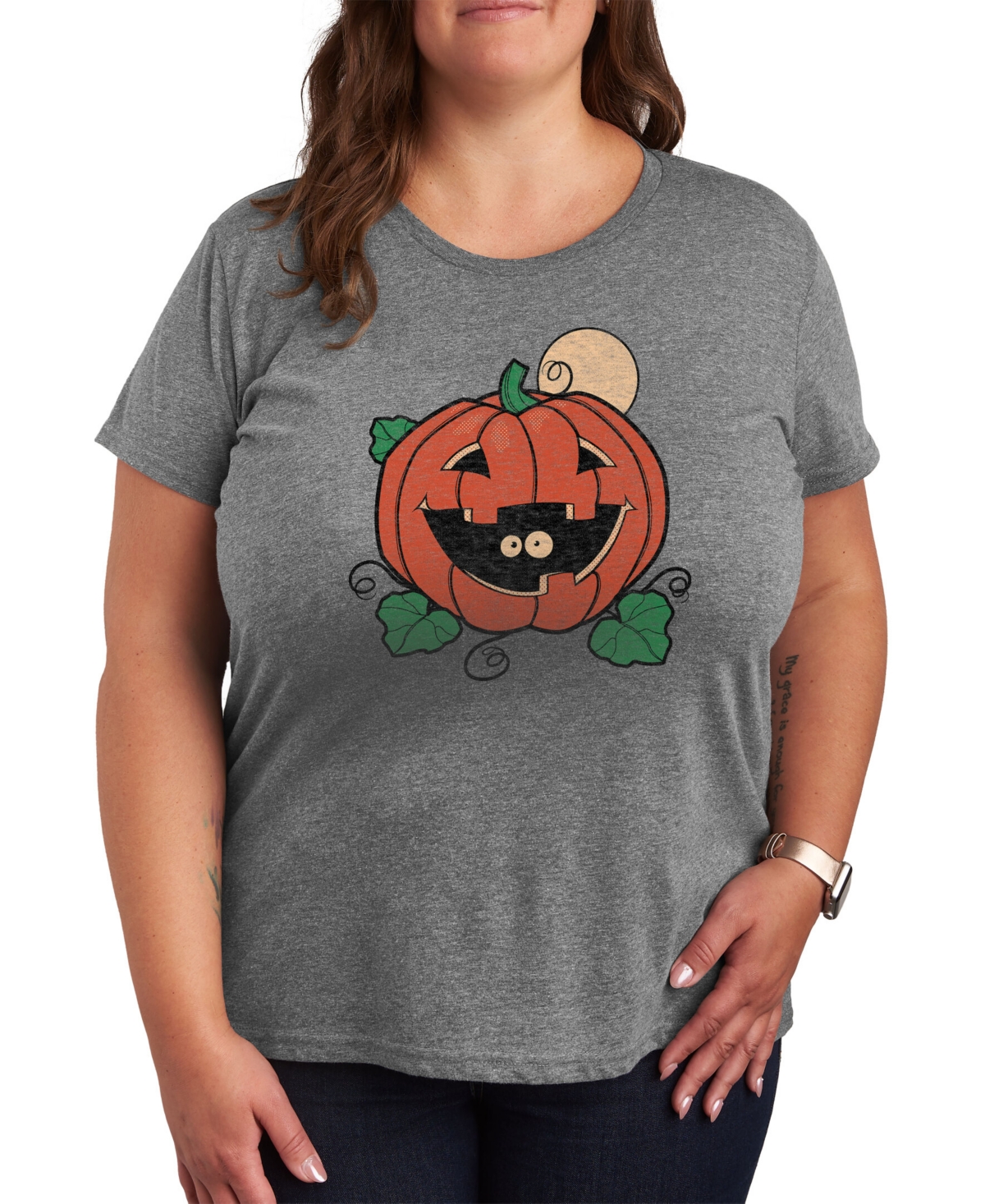 Air Waves Trendy Plus Size Halloween Graphic T-shirt In Gray