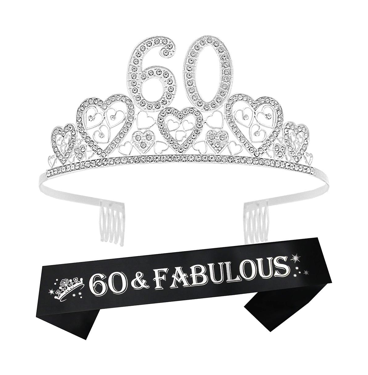 60th Birthday Sash and Tiara for Women - Perfect for Her Birthday Party Celebration and Gifts - Silver