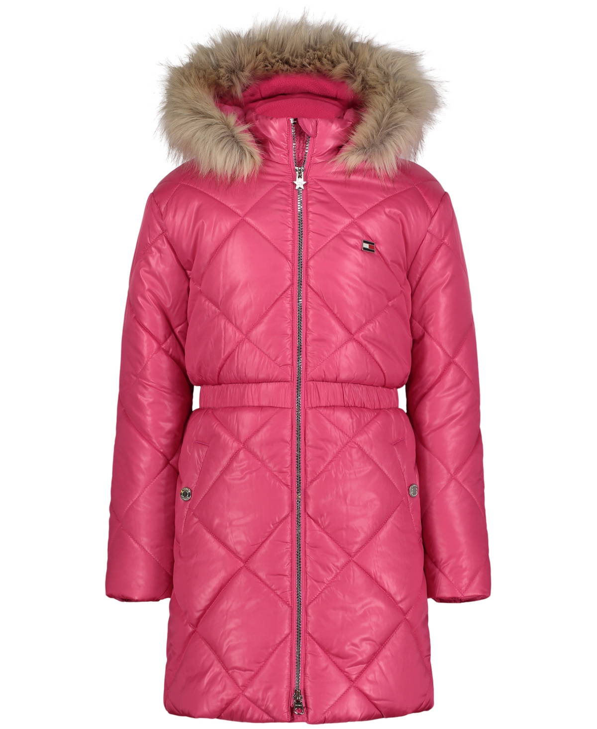 Tommy Hilfiger Big Girls Diamond Quilt Long Hooded Puffer Jacket In Dark Pink
