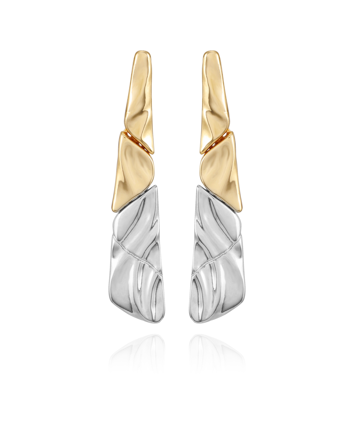 T Tahari Two-tone Textured Hoop Earrings In Gold