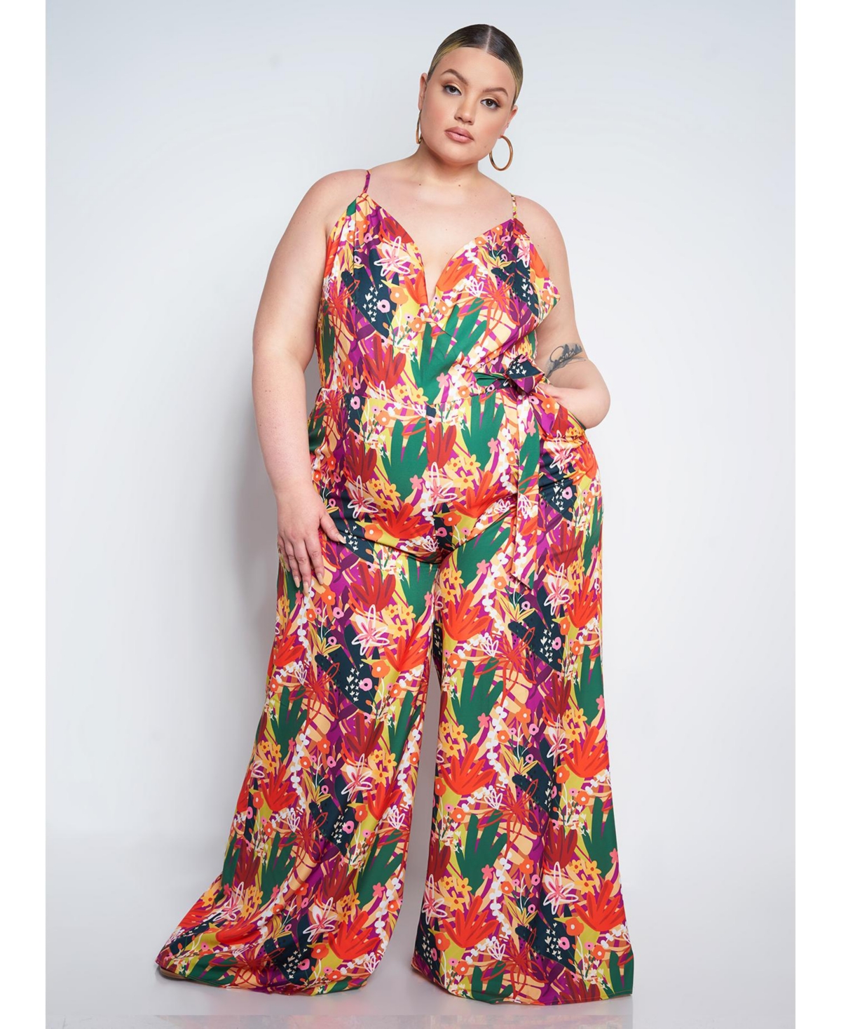 Women's Plus Size Wide Leg Jumpsuit - Multicolor