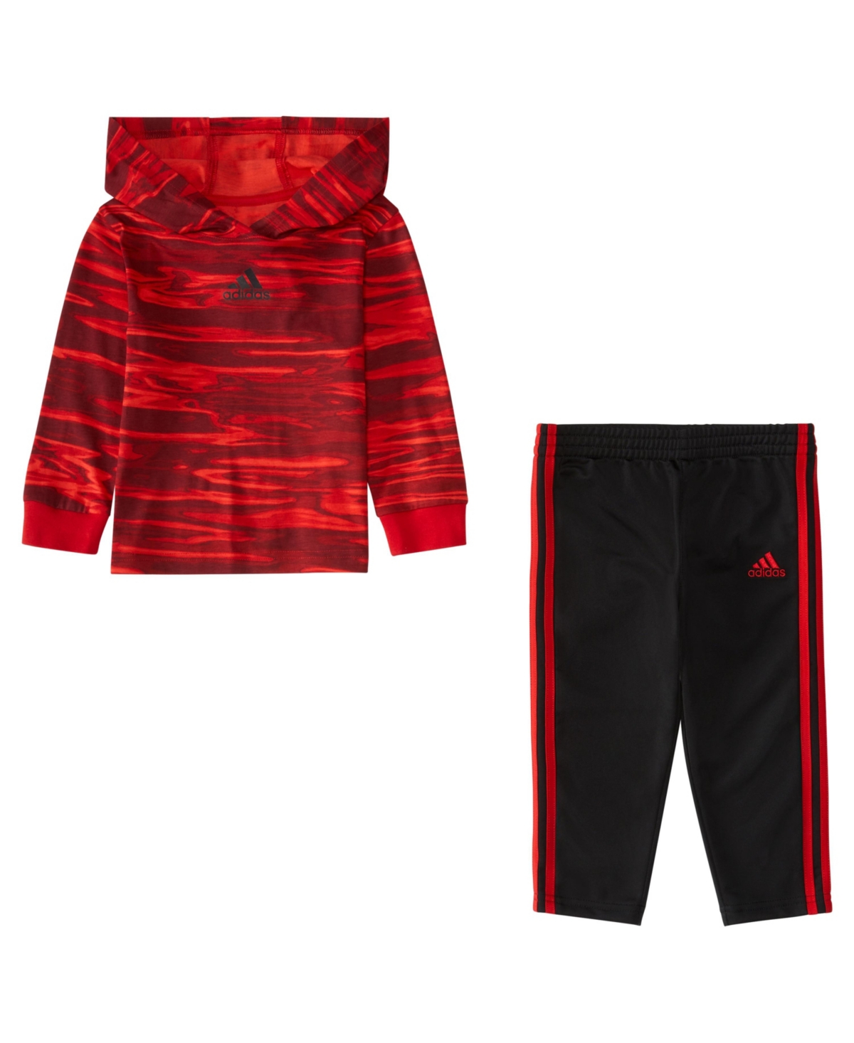 Adidas Originals Baby Boys Long Sleeve Hooded Shirt And Pants, 2 Piece Set In Better Scarlet