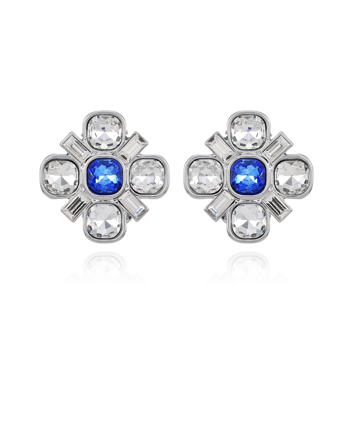 T Tahari Silver-tone Blue And Clear Glass Stone Flower Clip-on Earrings