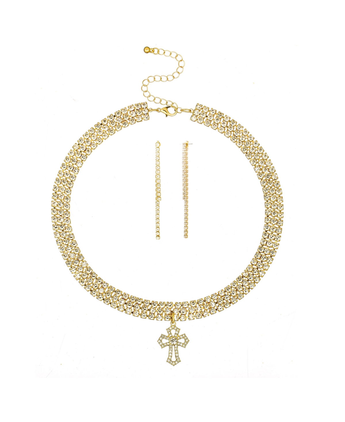 Cross Necklace And Earring Set - Gold