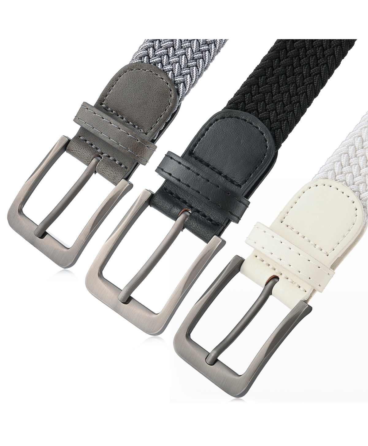 Gallery Seven Big & Tall Elastic Braided Stretch Belt Pack of 3 -white/light gray