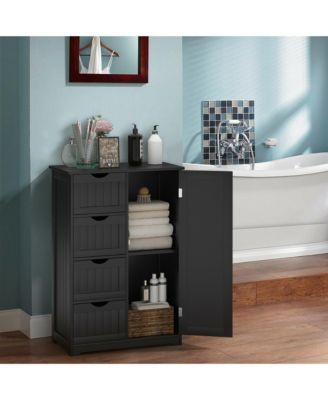 MDF Freestanding Bathroom Floor Cabinet with 4 Drawers and Adjustable Storage