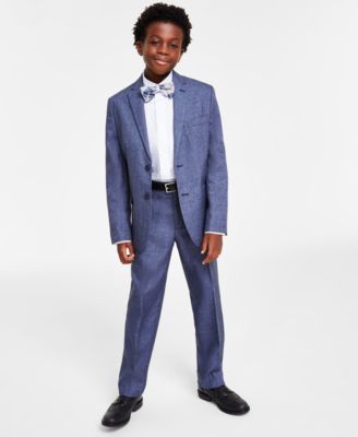 Shop Tommy Hilfiger Big Boys Windowpane Suit Print Shirt Bow Tie In Dark Blue