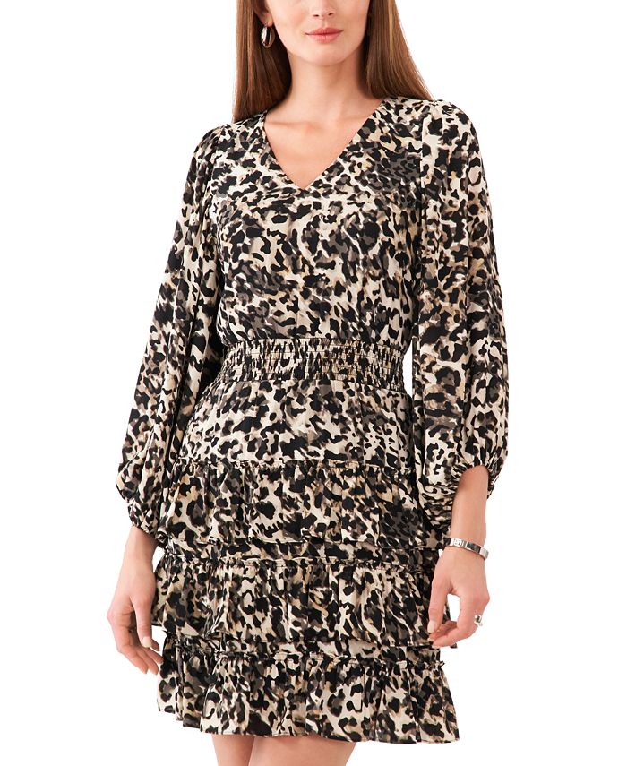 Vince Camuto Women's Leopard Print Tiered Ruffle Dress