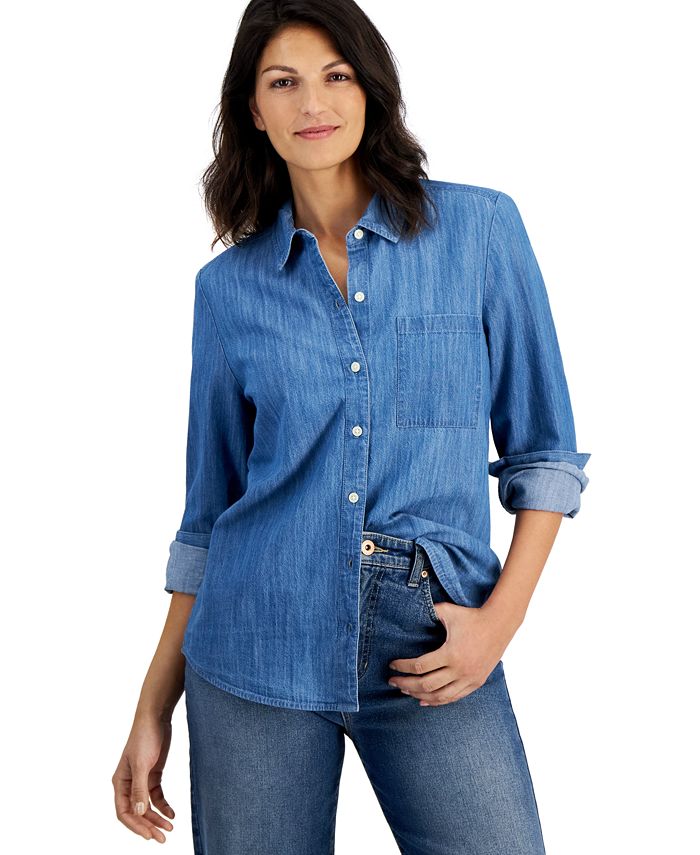 Style & Co Petite Chambray Button-Up Shirt, Created for Macy's - Macy's