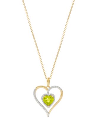 Birthstone Gemstone & Diamond Accent Heart 18" Pendant Necklace in 14k Gold-Plated Sterling Silver 