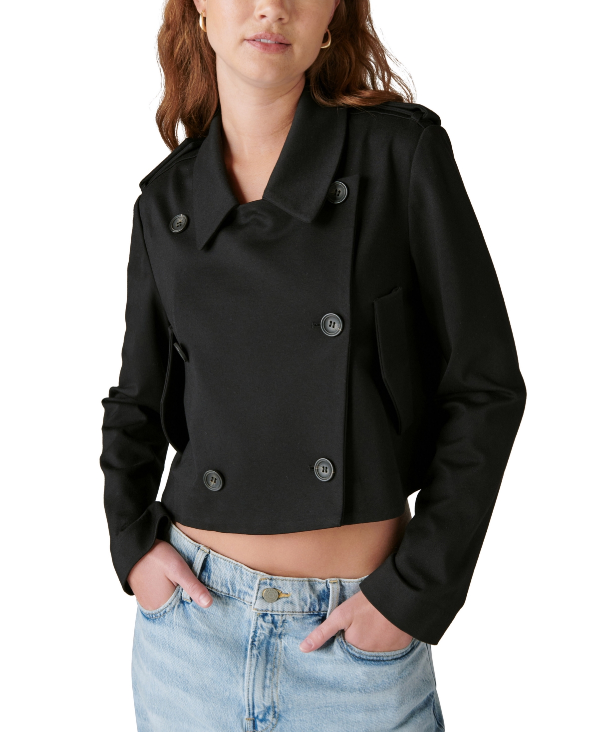 Shop Lucky Brand Women's Cropped Ponte-knit Blazer In Deep Black