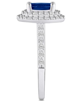 Sapphire (1-1/2 ct. t.w.) & Diamond (5/8 ct. t.w.) Oval Double Halo Ring in 14k Gold