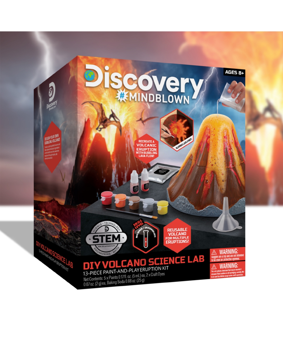 Discovery Mindblown Do-it-yourself Volcano Science Lab, 12 Piece Paint And Play Eruption Kit In Orange