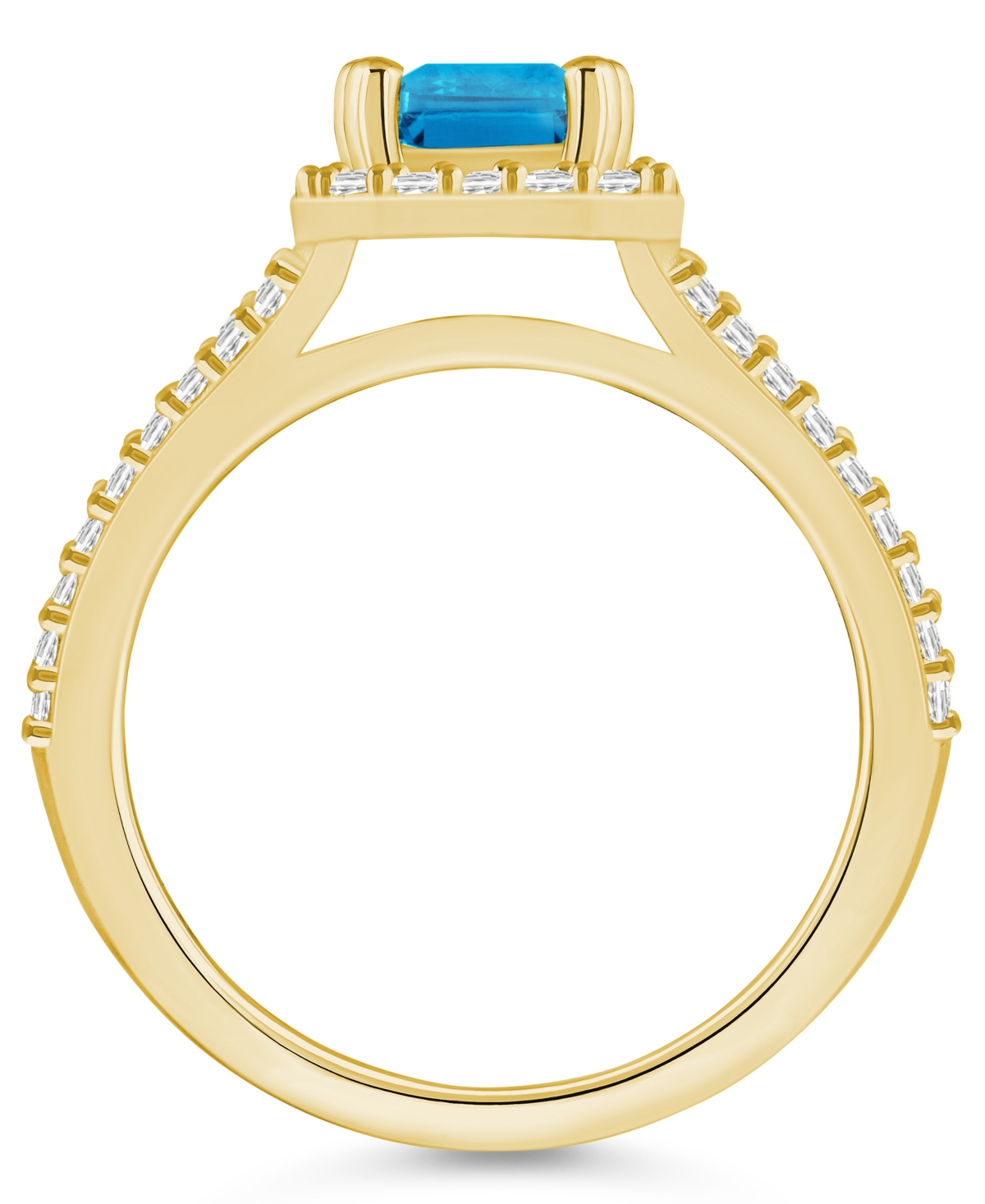 Macy's(2 ct. t.w.) and Diamond (1/2 ct. t.w.) Halo Ring in 14K Yellow Gold - Blue Topaz