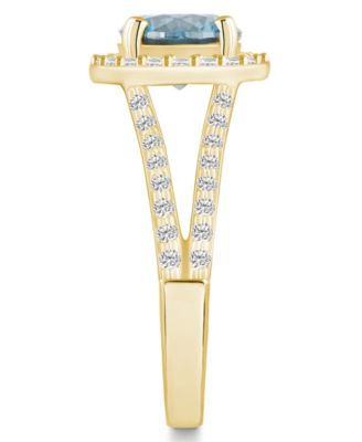 Aquamarine (1-7/8 ct. t.w.) and Diamond (1/2 ct. t.w.) Halo Ring in 14K Yellow Gold