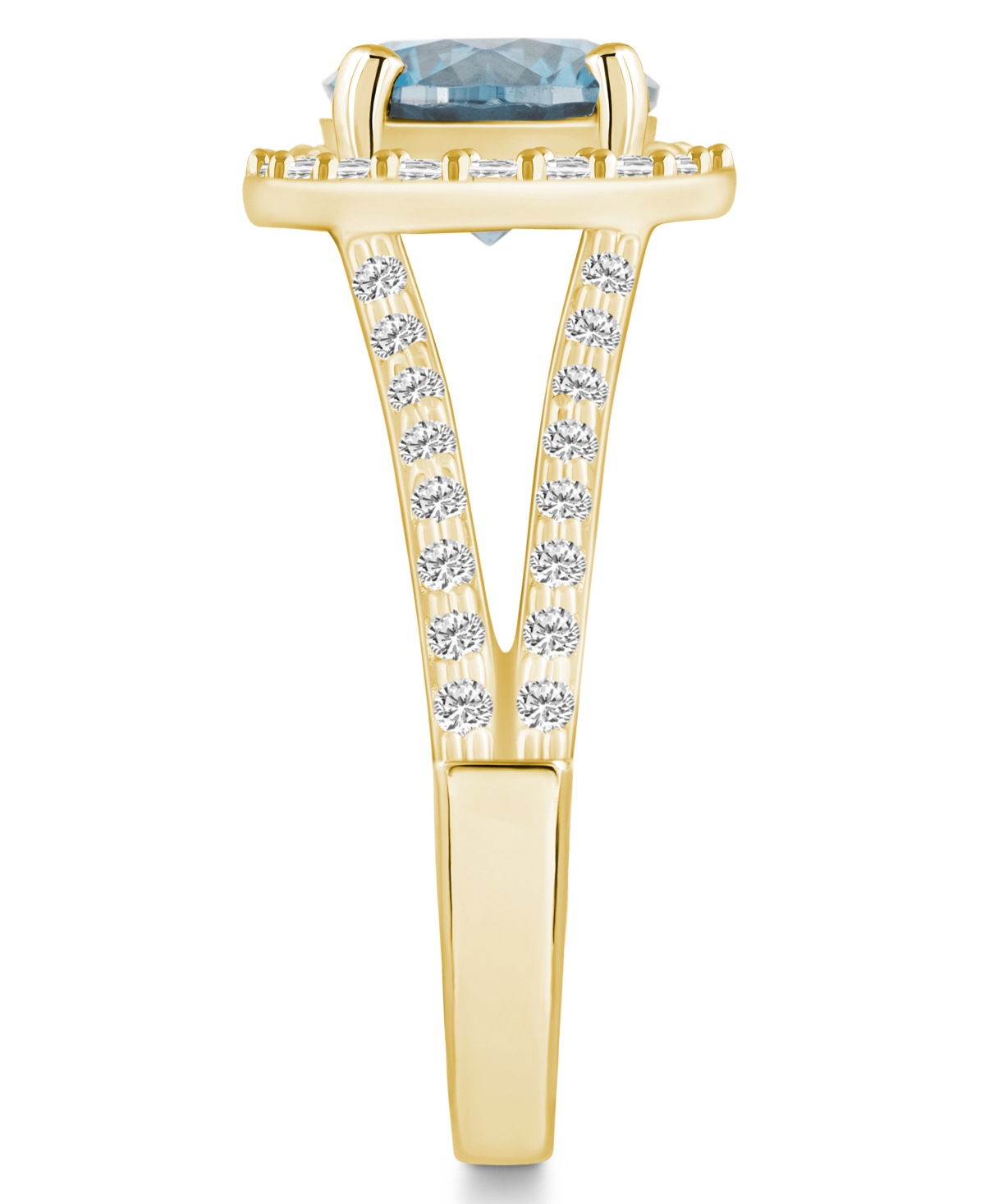 Macy's(1-7/8 ct. t.w.) and Diamond (1/2 ct. t.w.) Halo Ring in 14K Yellow Gold - Aquamarine