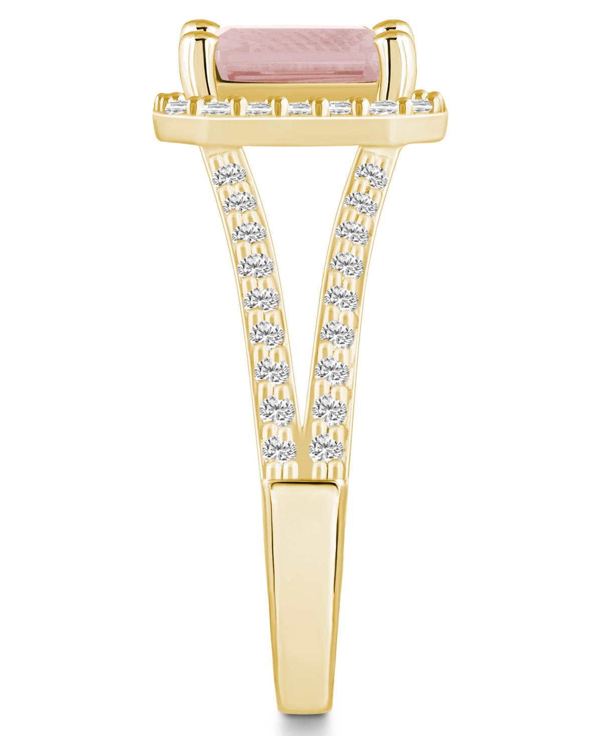 Macy's(1-3/8 ct. t.w.) and Diamond (1/2 ct. t.w.) Halo Ring in 14K Yellow Gold - Morganite