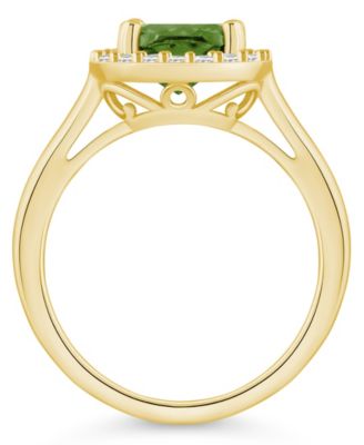 Peridot (2-3/8 ct. t.w.) and Diamond (1/4 ct. t.w.) Halo Ring in 14K Yellow Gold