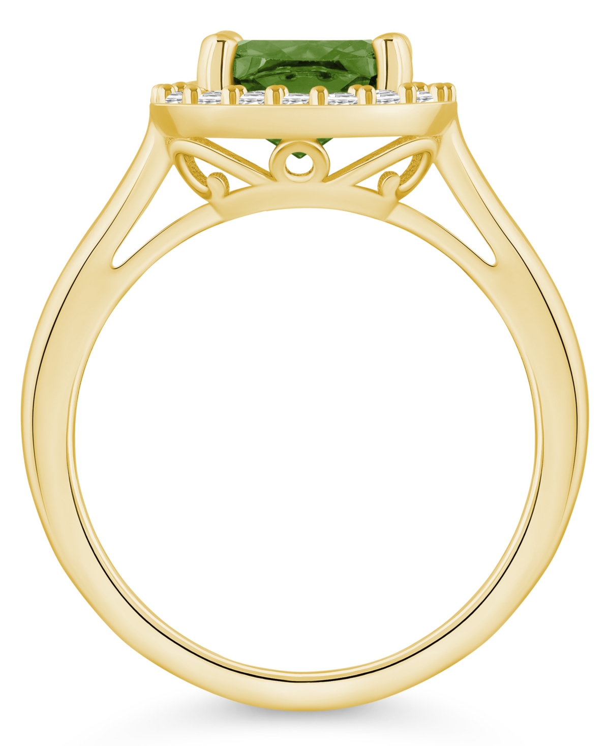 Macy's(2-3/8 ct. t.w.) and Diamond (1/4 ct. t.w.) Halo Ring in 14K Yellow Gold - Peridot