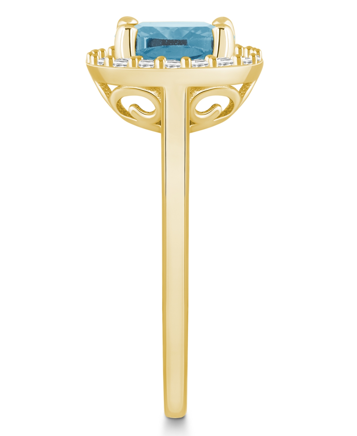 Macy's(2 ct. t.w.) and Diamond (1/4 ct. t.w.) Halo Ring in 14K Yellow Gold - Aquamarine